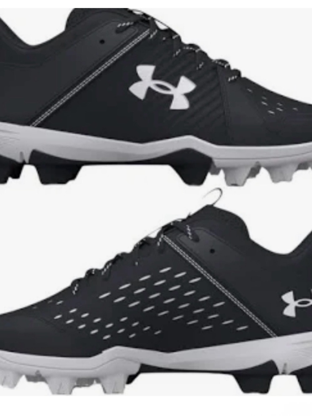 Under Armour Lead Off Baseball Sports Cleats Molded Black White Youth sz 3
